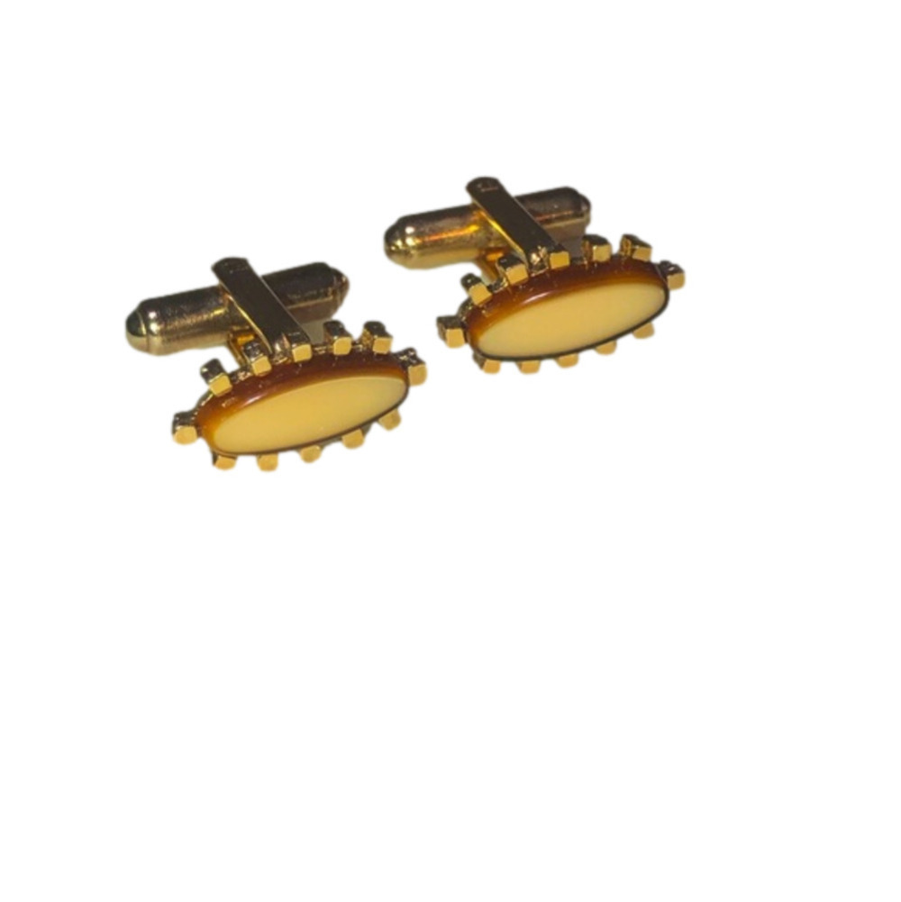 𝅺vtg Abstract Agate Thin Oval Shaped Gold Tone Cufflinks Retro Costume .5”